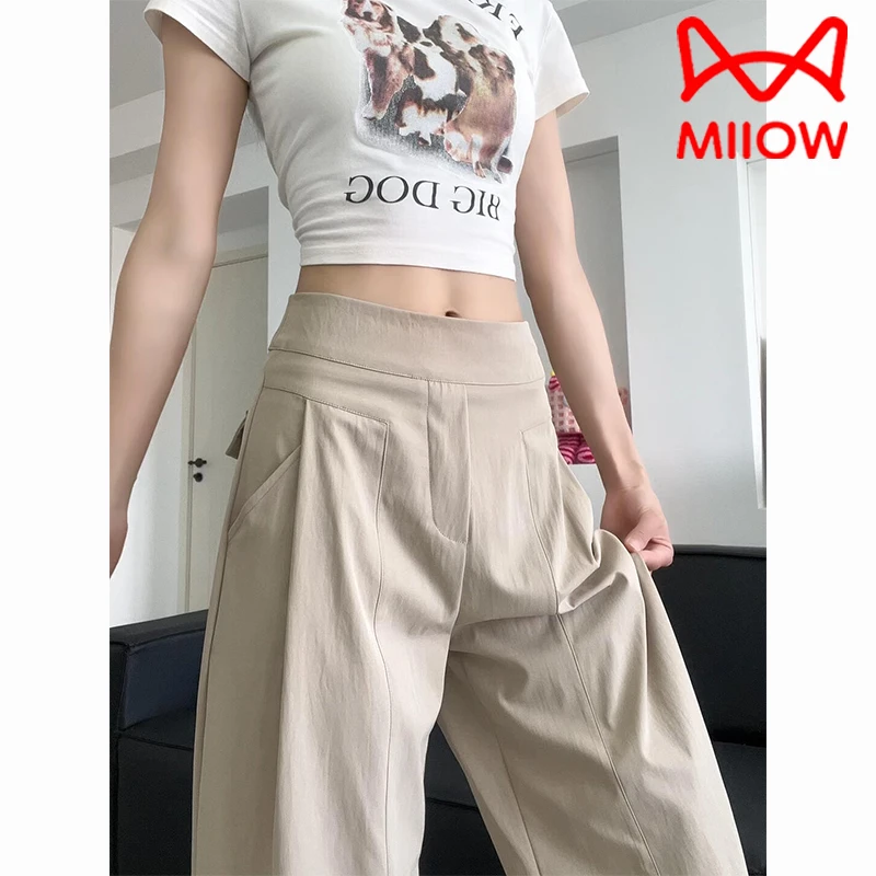 MiiOW/猫人韩系垂感休闲裤女2025夏季新款高腰宽松阔腿裤拖地长裤