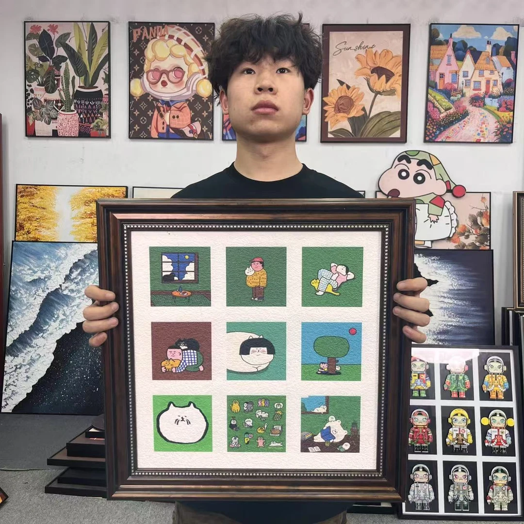 现代卡通泡菜九宫格轻奢装饰画高级感卧室餐厅壁画装饰画5050