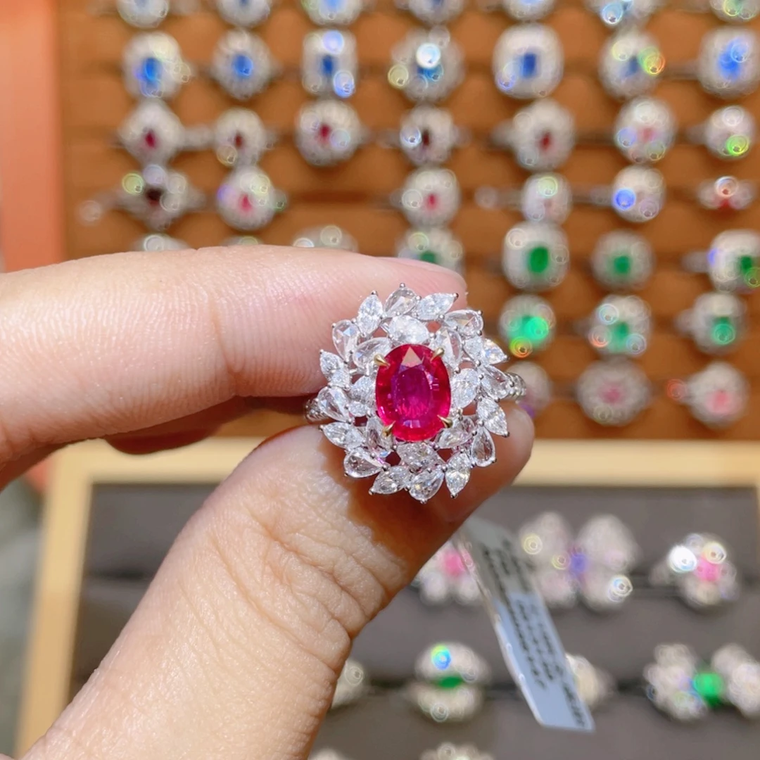 红宝石18K金镶嵌戒指1.4ct 无烧鸽血