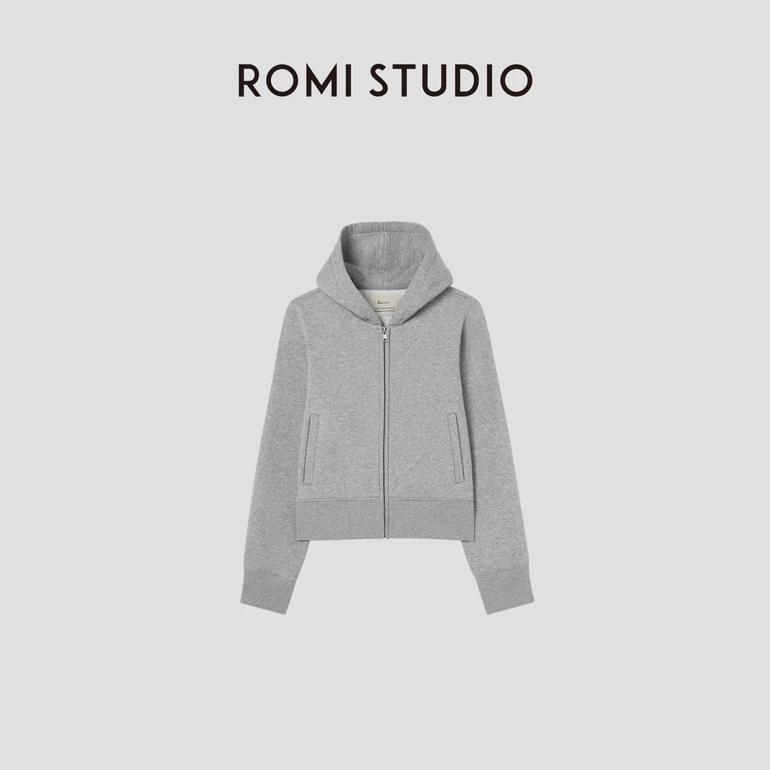 ROMI STUDIO“美式休闲”运动休闲加绒短款连帽卫衣外套RW24AS90932