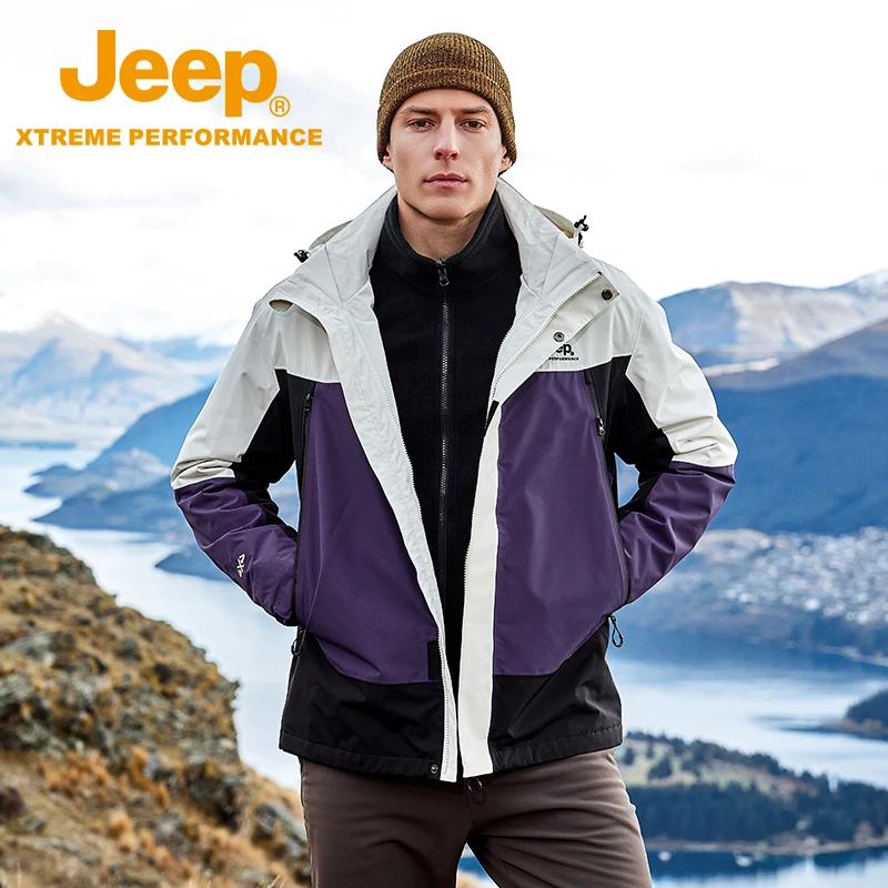 JEEP/吉普情侣三合一冲锋衣户外抓绒两件套防风防水指南者冲锋衣