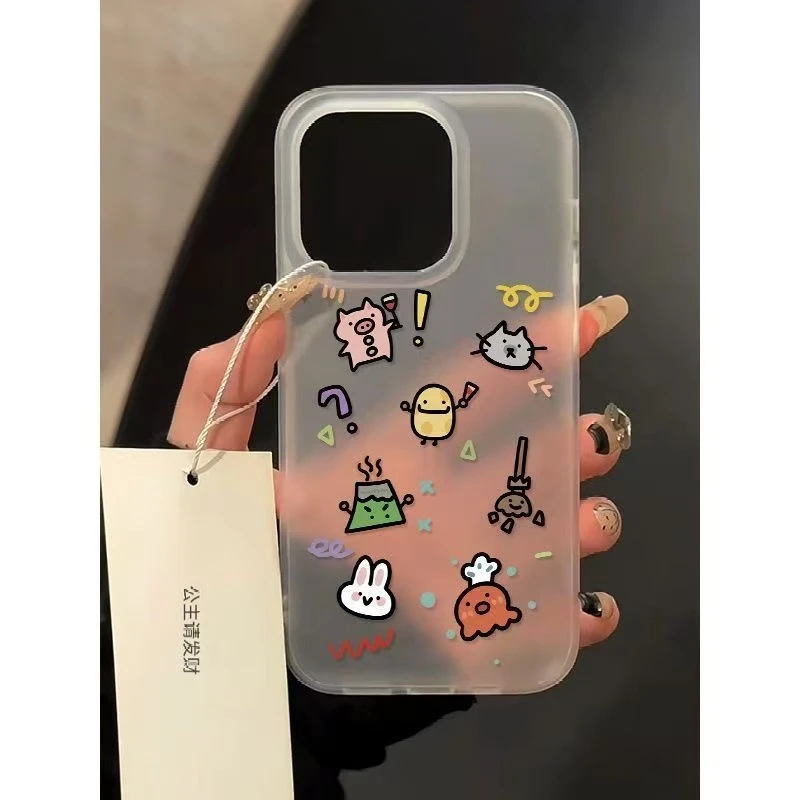 简约涂鸦小土豆适用苹果17PROMAX手机壳iPhone15大孔磨砂高级感16