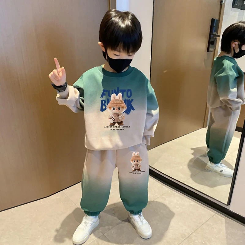 男童卫衣春秋套装2025新款洋气男孩拉布布痞帅炸街时尚儿童潮酷衣