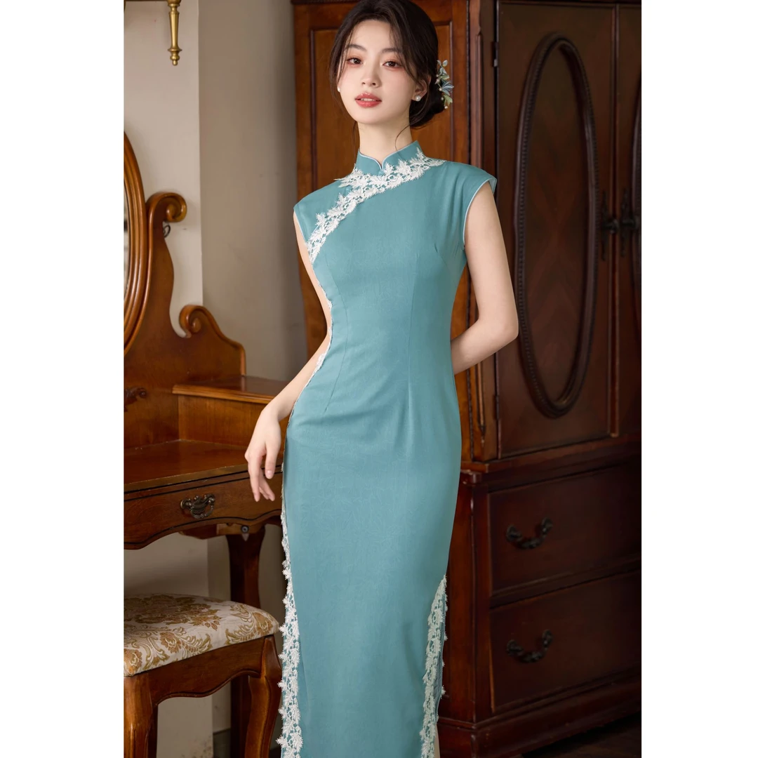 苏故里【流金岁月】气质女神透气旗袍连衣裙新中式显瘦双层衣长120