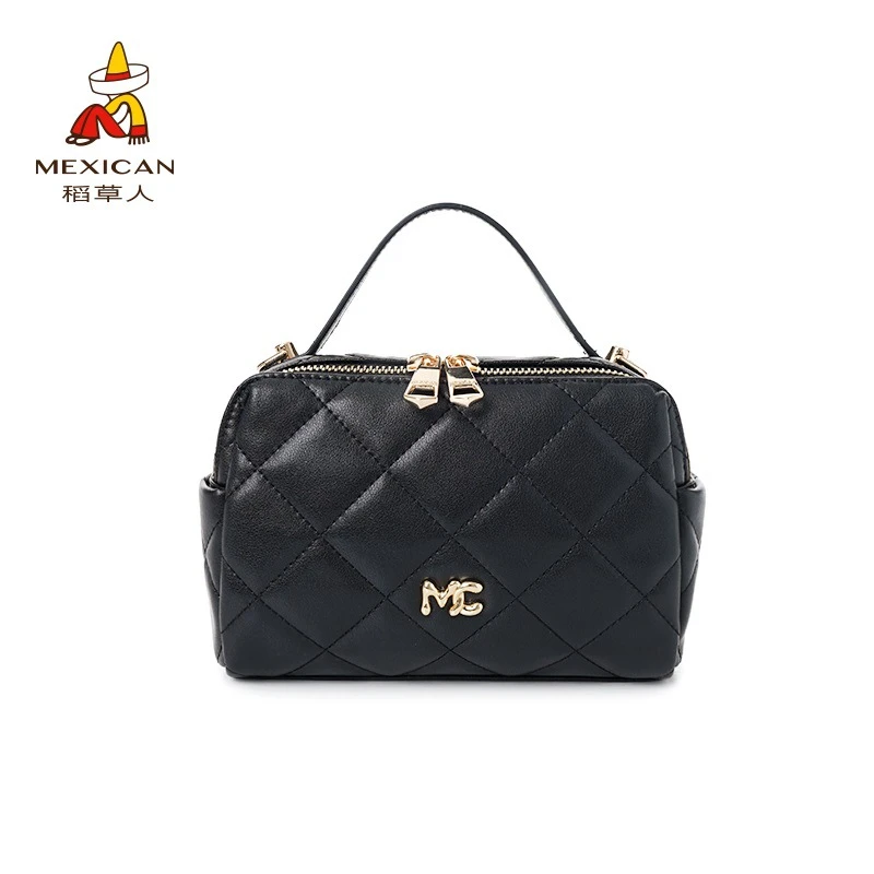 稻草人真皮包包女新款简约手拎包菱格小众百搭单肩时尚潮流斜挎包