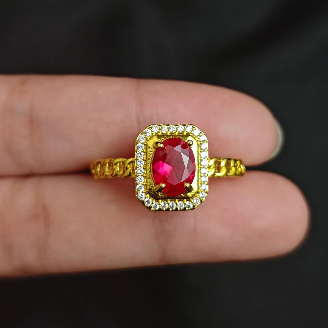 红宝石培育蛋面戒指C01-155赠礼盒(多样性发)