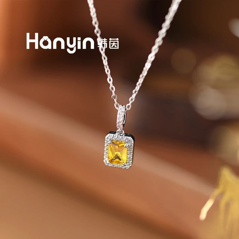 铜合金合成锆石项链 闪亮小方糖时尚气质百搭项链AAA
