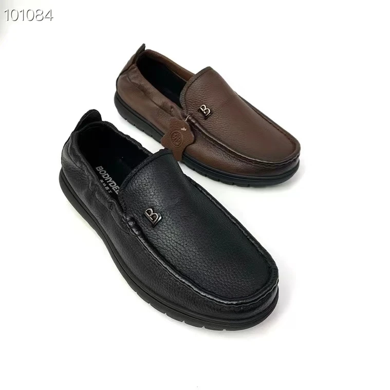 2025广州时尚舒适休闲软底软面透气头层牛皮真皮懒人套脚男鞋