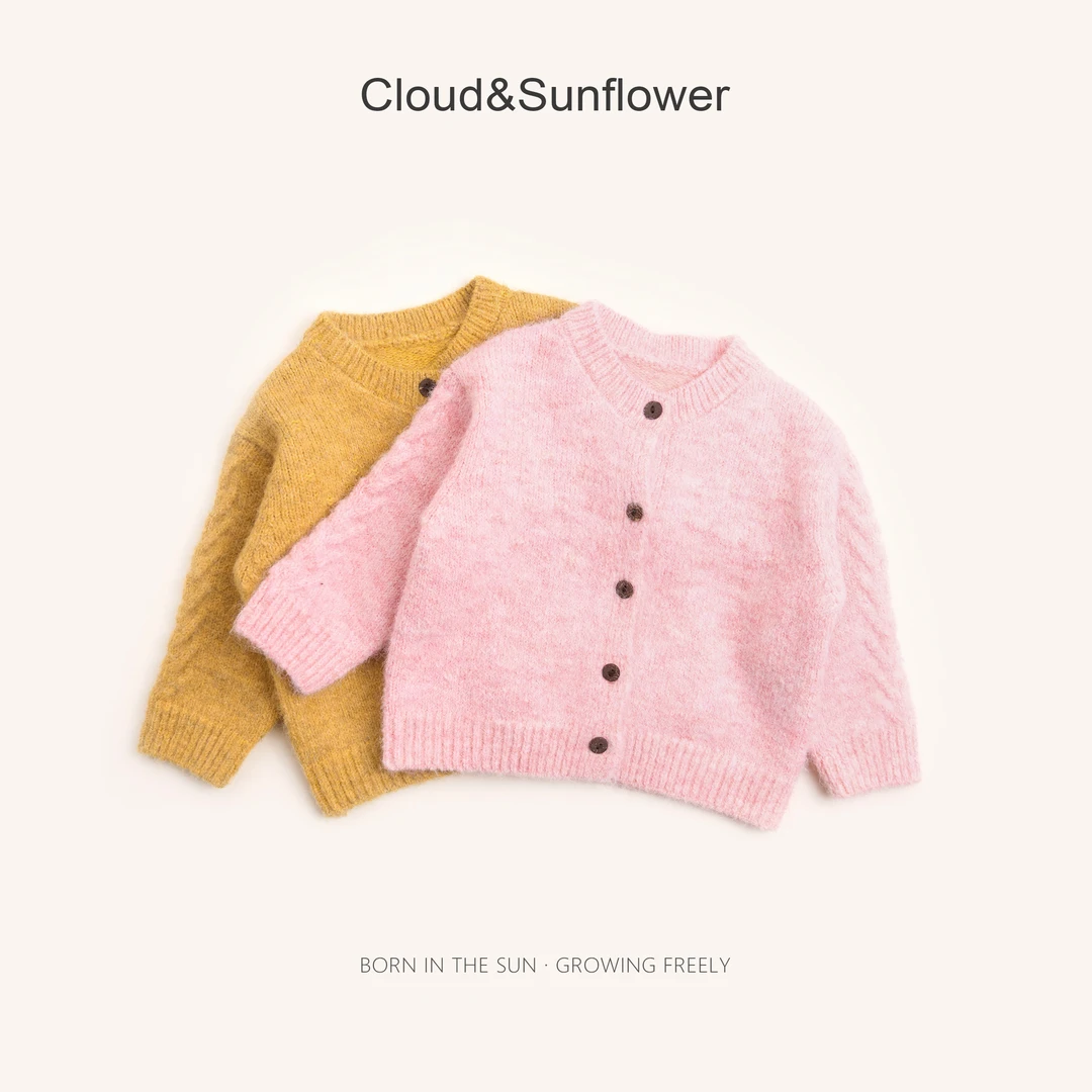 【云朵小葵】女童秋季新款纯色五粒扣休闲毛衣开衫555368