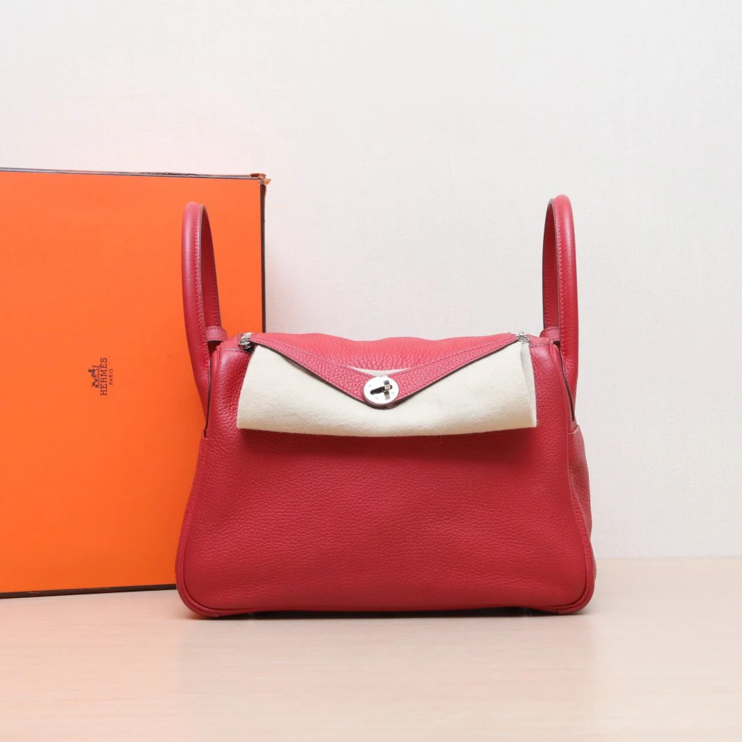 95新 Hermes/爱马仕 花花Lindy 30 Q5国旗红 TC皮 A刻 银扣