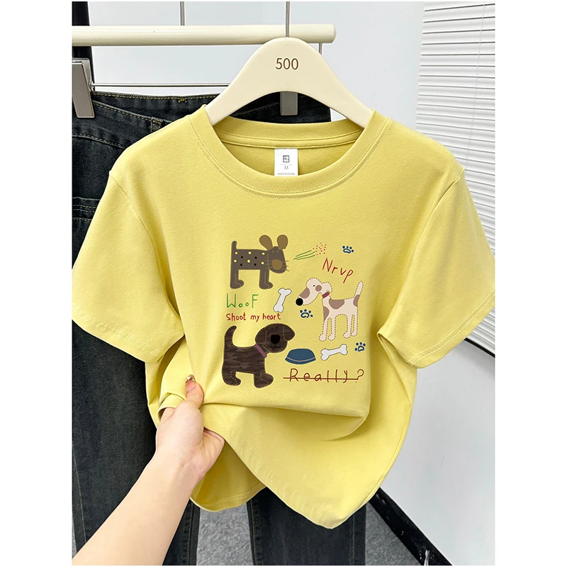 夏季新款韩版正肩卡通印花休闲百搭短袖t恤女装大码圆领半袖上衣