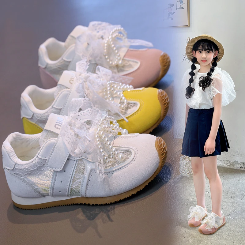 单网面儿童运动鞋夏季新款跑步童鞋小女孩学生鞋女童网鞋子小白鞋