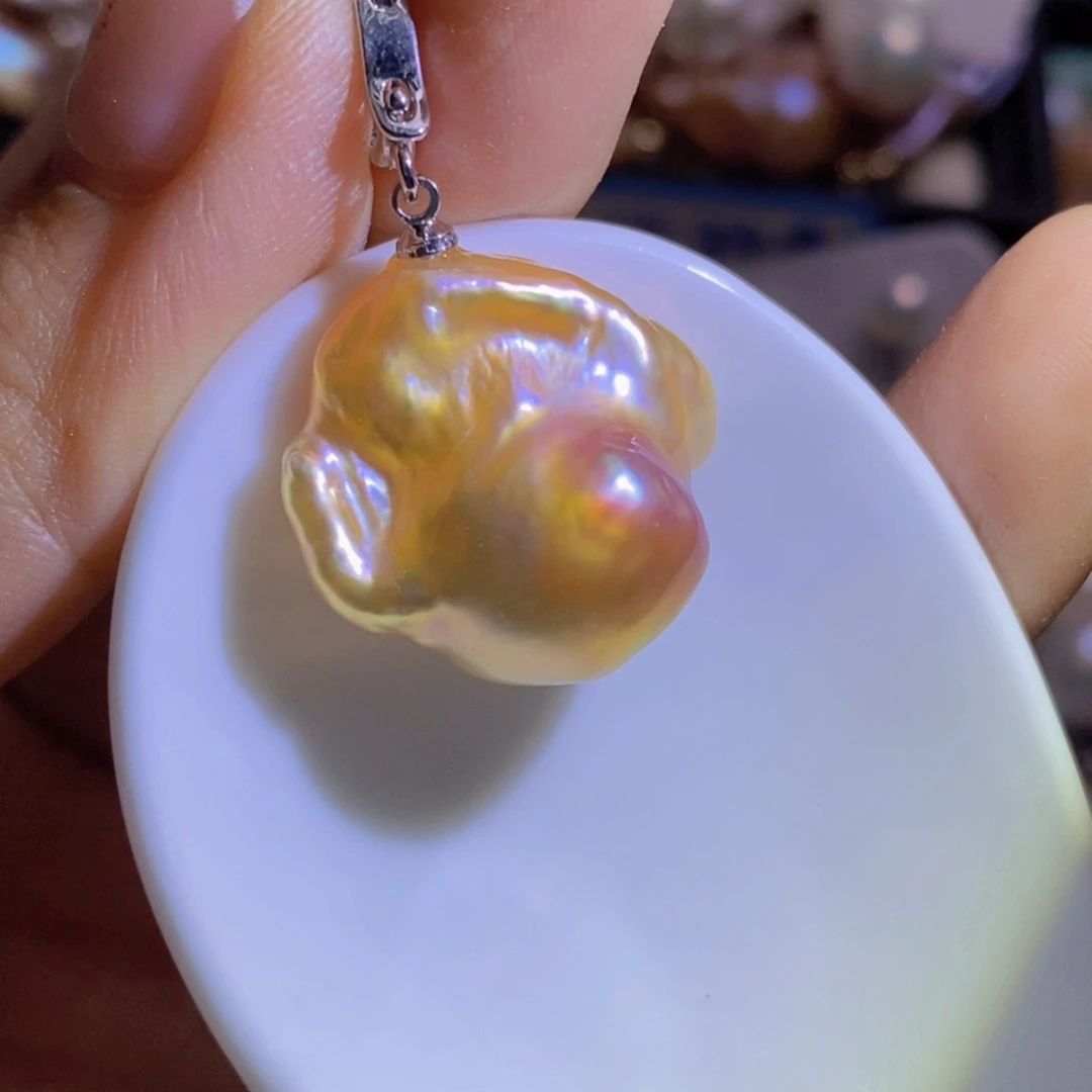 银S925镶嵌淡水珍珠天然珍珠无染色，无优化