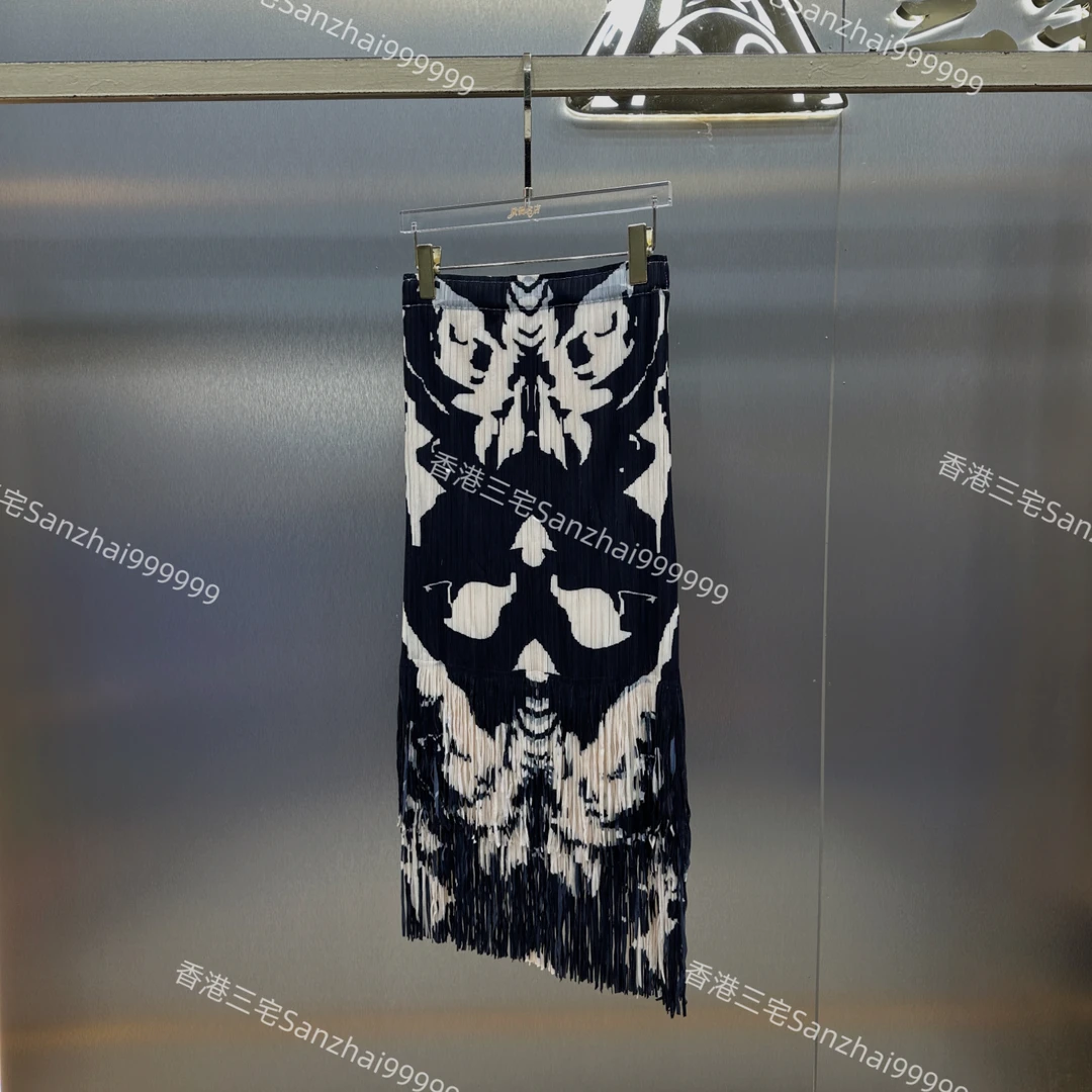 大码褶皱夏季新款时尚印花流苏半裙气质显瘦时尚高级感半身裙
