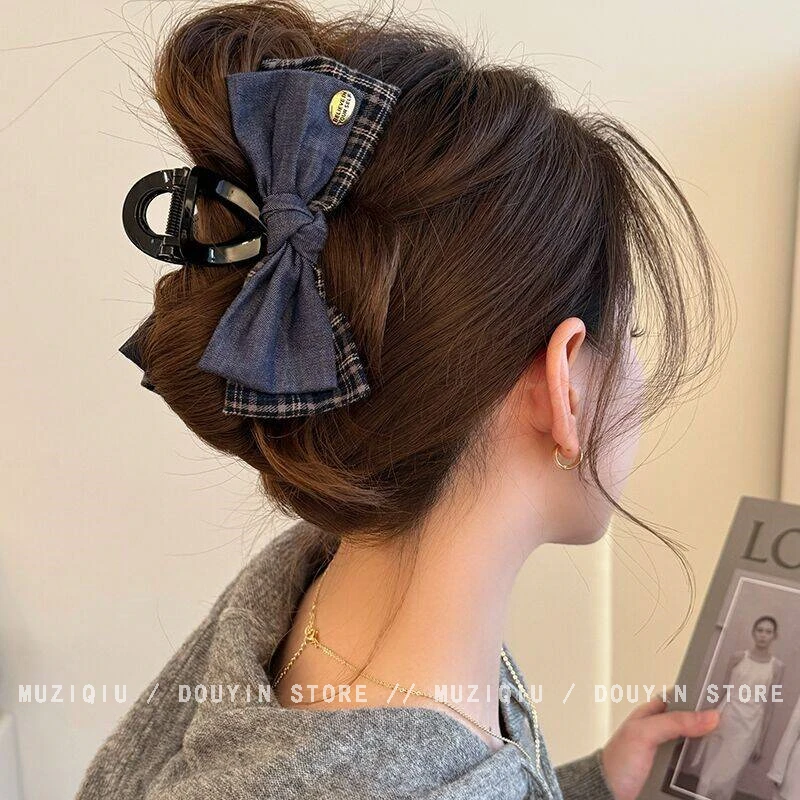 木子秋精致格纹蝴蝶结抓夹高级感小香风气质复古时尚简约百搭发夹