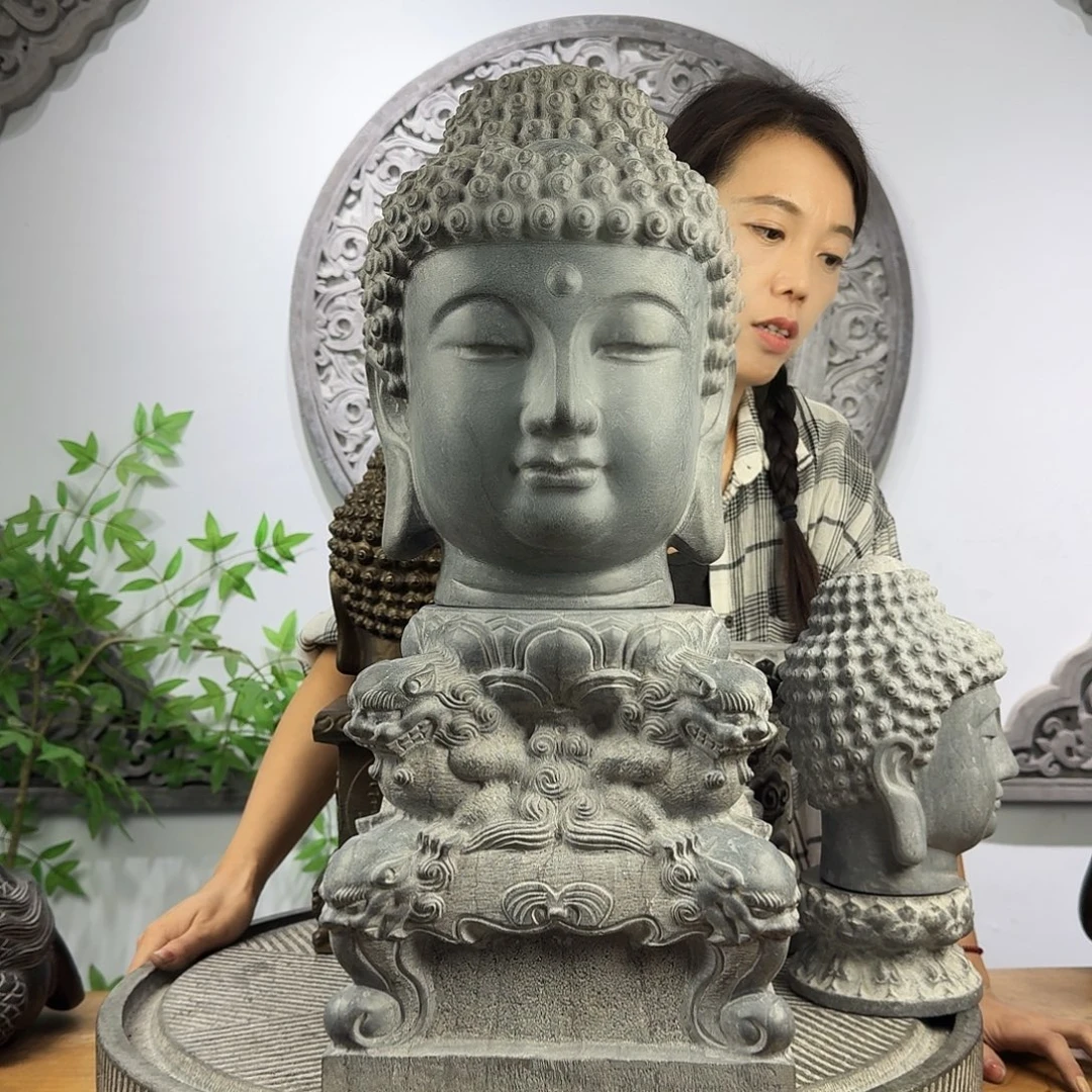 石材30厘米高佛头加底座一套