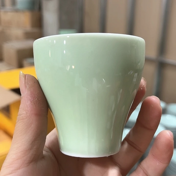 瓷片豆青釉口杯六个微瑕包邮