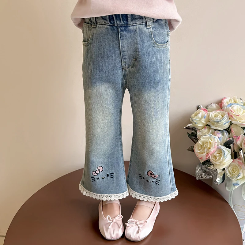 女童裤子春秋款2025新款洋气时髦女孩春装修身儿童春季喇叭牛仔裤