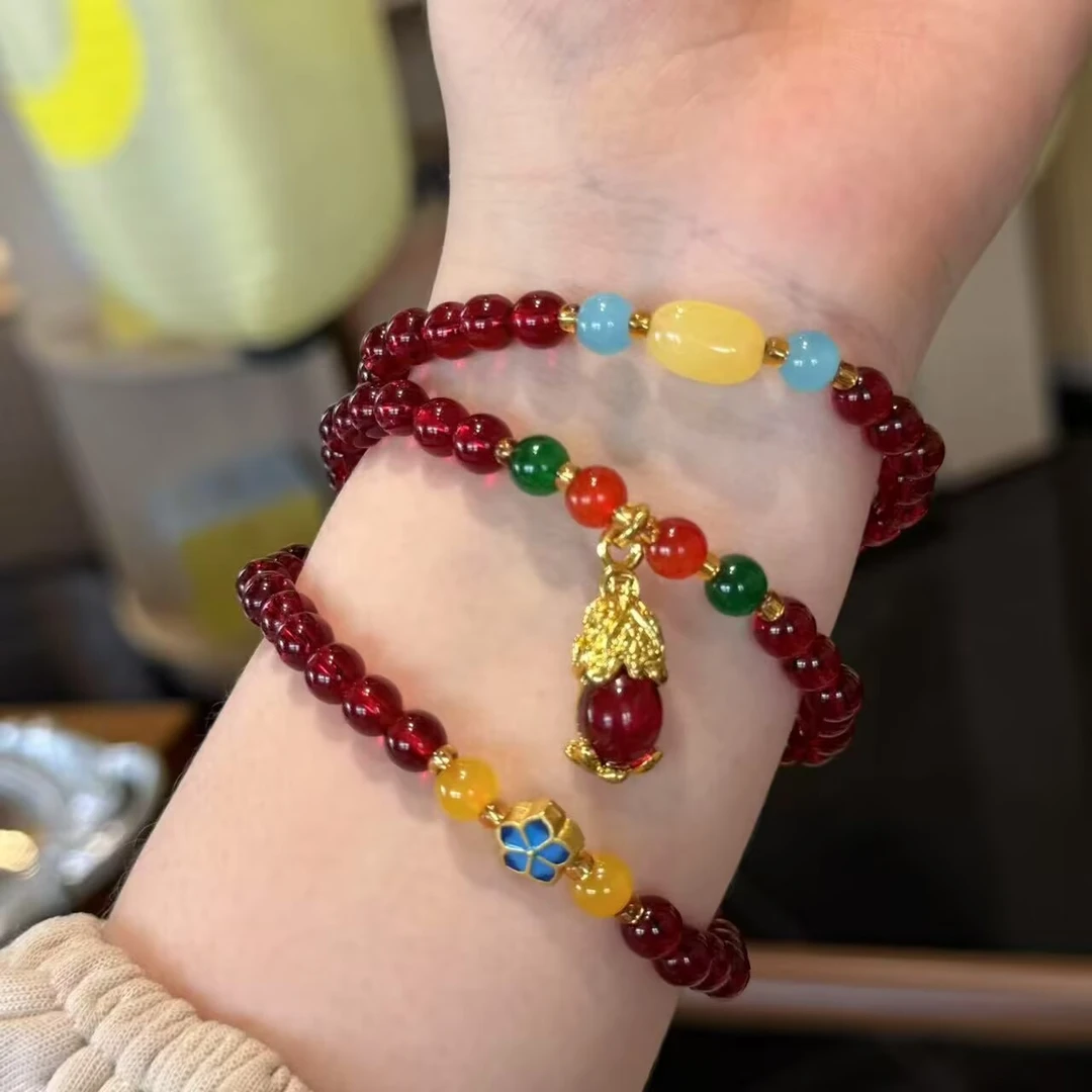 官方补贴 时尚  毕业级别高品质 绕手三圈红石榴手串