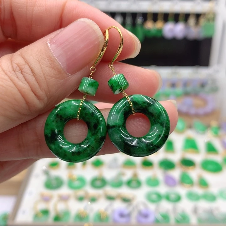 翡翠18K金镶嵌耳饰