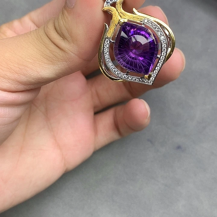 银S925镀金镶嵌水晶吊坠(不含链)