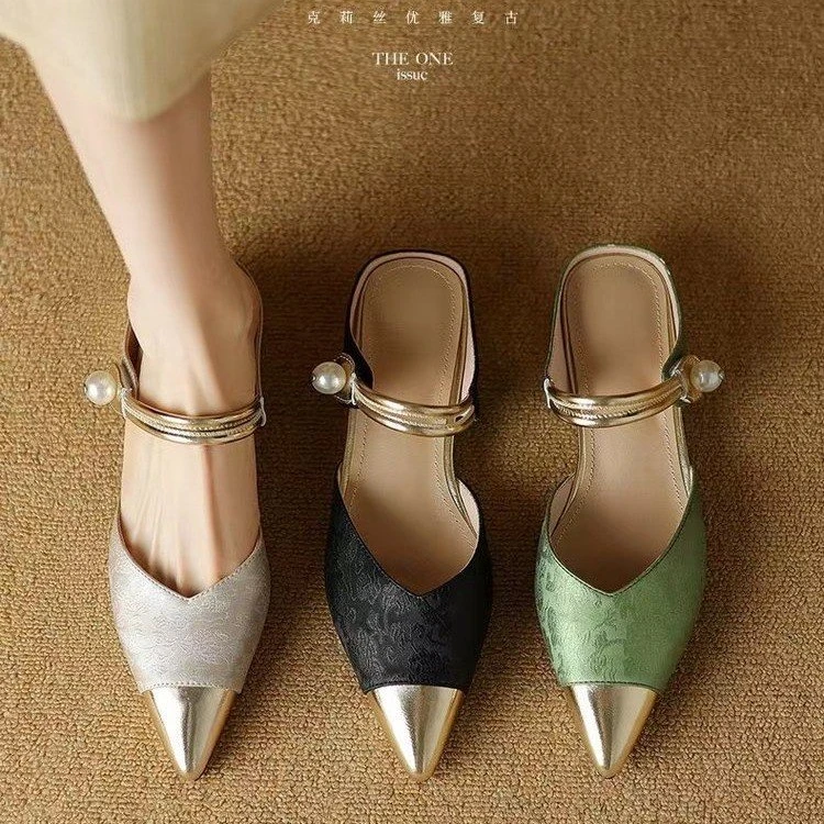 复古时尚百搭仙女风优雅女鞋凉鞋包头夏季外穿春夏新款女穆勒鞋，
