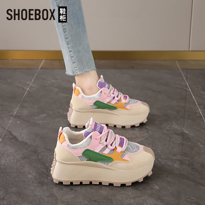 SHOEBOX鞋柜厚底百搭老爹鞋女2025春季休闲鞋松糕鞋防滑运动鞋