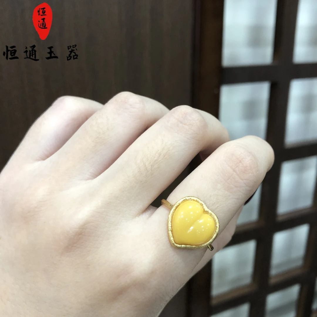 蜜蜡爱心款戒指多样性发一规格约11*4mm-1-150