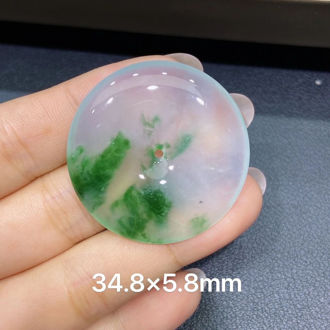 缅甸天然A货翡翠 老坑冰种灵动飘绿平安扣吊坠 玉质细腻 k135