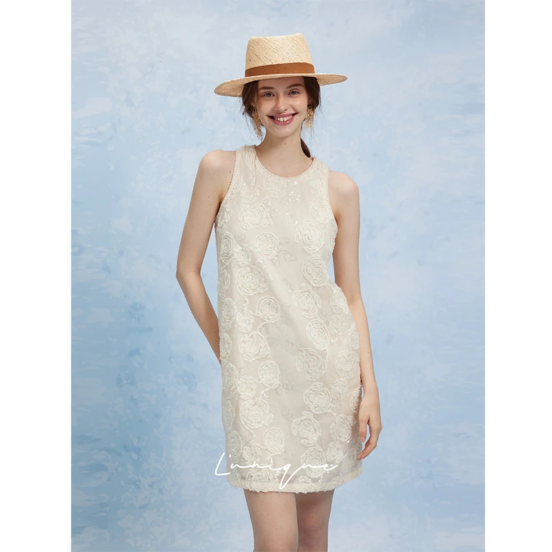 峙月L'unique「镂月裁云」重工钉珠立体花朵绣短裙