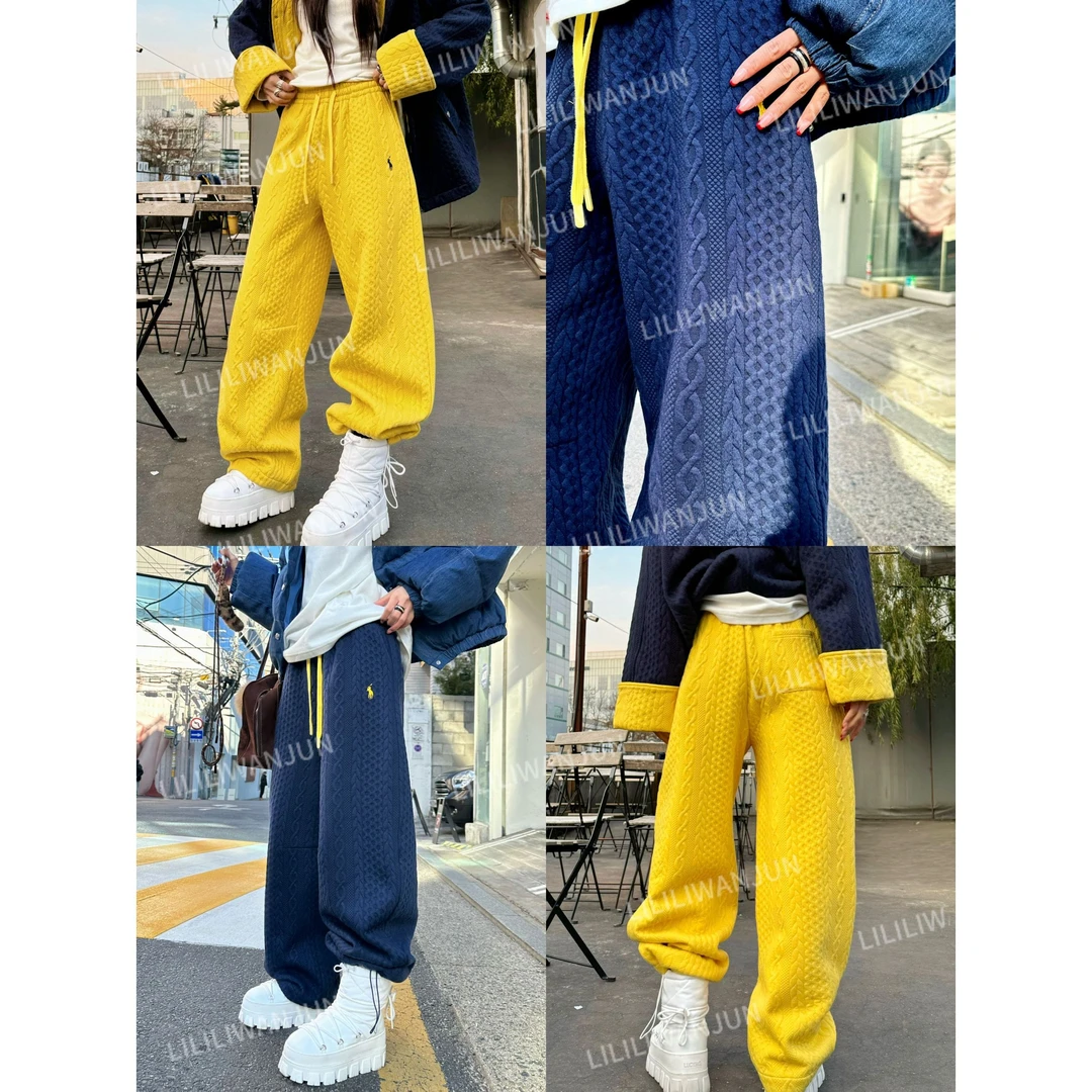 婉君【冬日麻花裤】秋冬韩系菱格抽绳松紧腰休闲裤LWJ24D4K2508