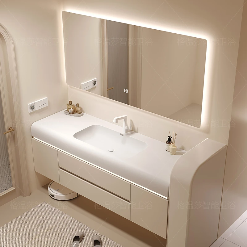 格温莎奶油风智能浴室柜组合卫浴洗手台洗脸盆储物洗手台盆柜组合