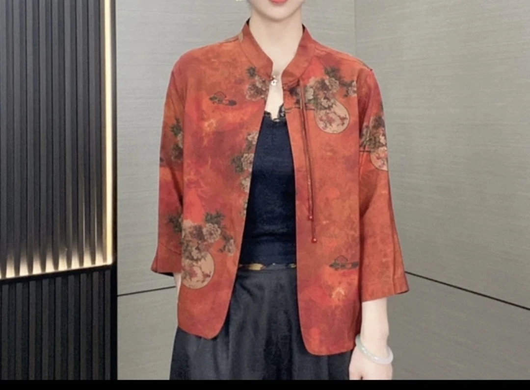 中式上衣重工提花双面双穿时尚外套女065
