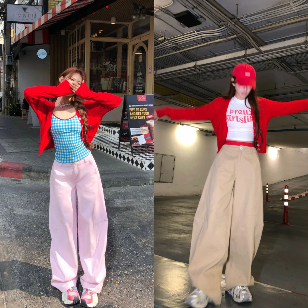 XIAOXIN【弯刀牛仔】早春韩版减龄宽松阔腿百搭休闲裤LWJ25A1K037