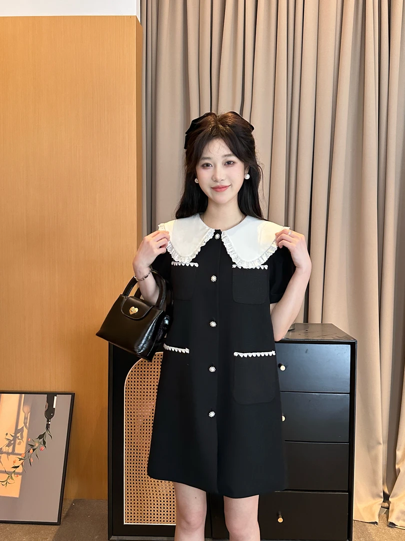 周【贝拉】夏款韩系短袖波点百褶裙减龄显瘦千金风宽松显瘦裙