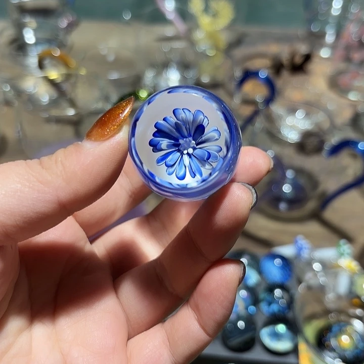 玻璃茶器蓝花盖置