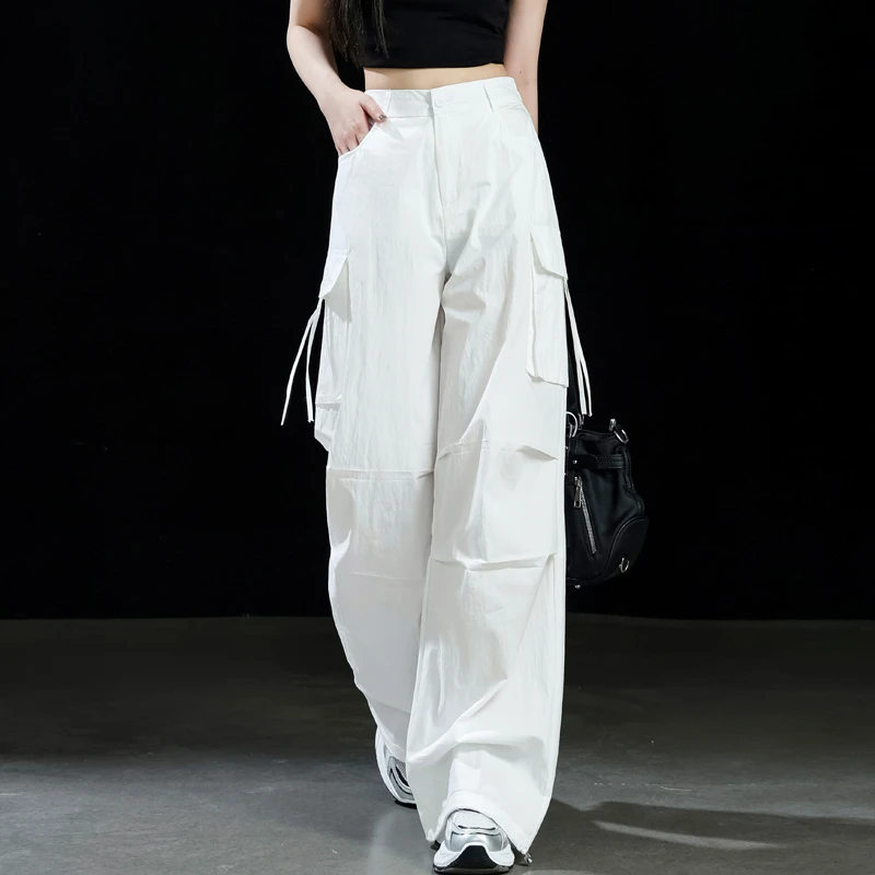 白色工装裤女款2025新款美式束脚运动休闲裤女秋季直筒裤阔腿长裤
