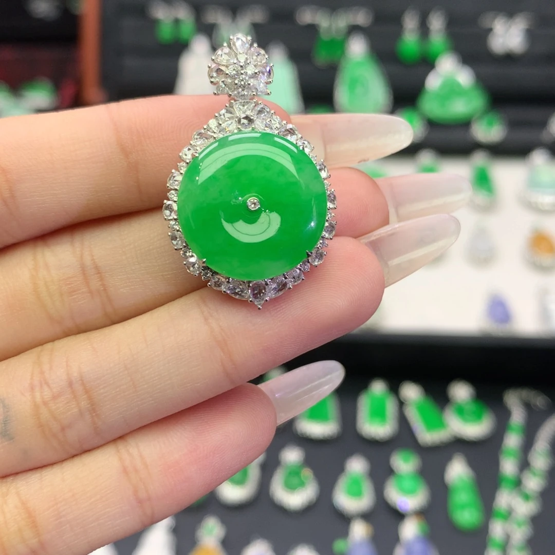 翡翠18K金镶嵌吊坠(不含链)