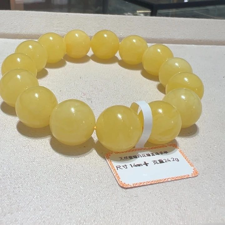 未镶嵌蜜蜡手链?*y天然蜜蜡满蜡白花蜡14㎜