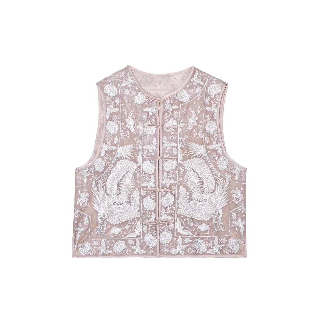 【双旦福利】绡晕 双层100桑蚕丝重磅刺绣时尚百搭马甲 JX-5054