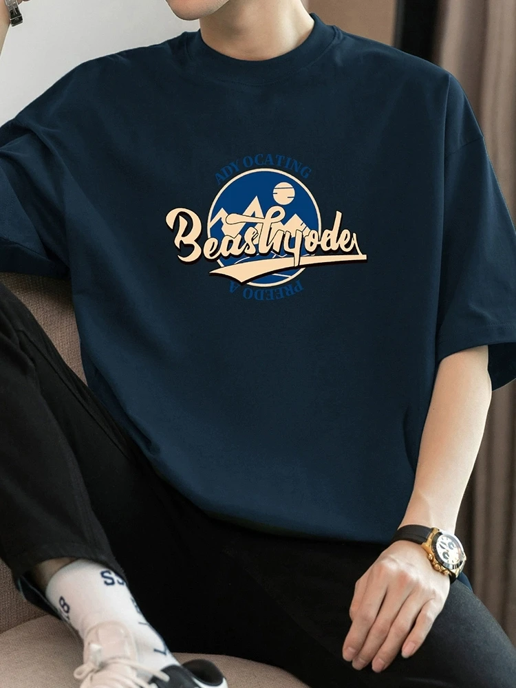 新款夏天短袖男生夏季t恤美式潮牌半袖宽松重磅纯棉上衣体恤男款