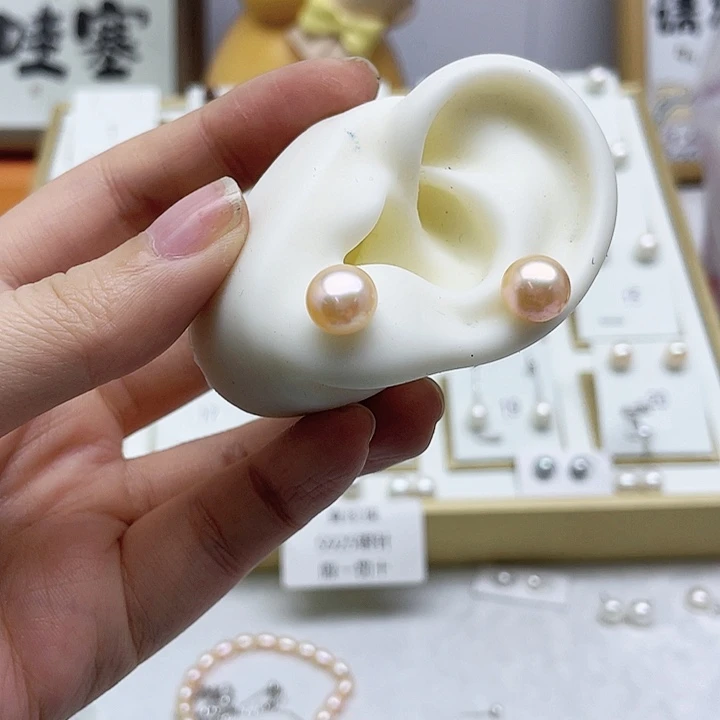 淡水珍珠耳饰银S925镶嵌二*头