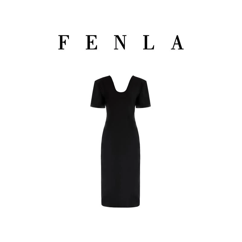 【惠姐私服】｛曲线美｝夏季高级U领立裁修身时尚开叉长连衣裙 82045