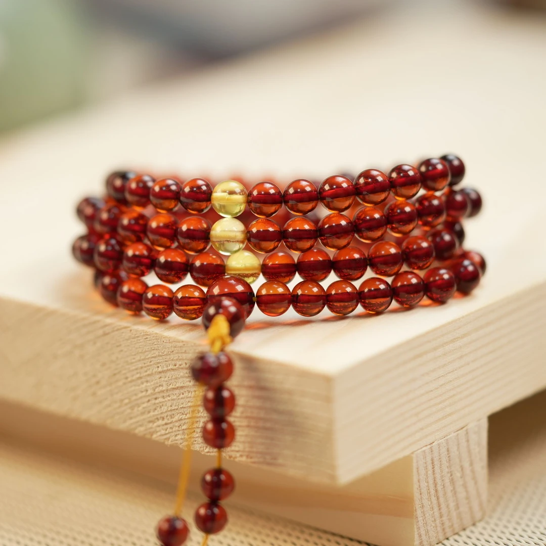 晨玺珠宝-血珀6+108珠串蜜蜡可叠戴多圈手串缅甸天然琥珀蜜蜡时尚