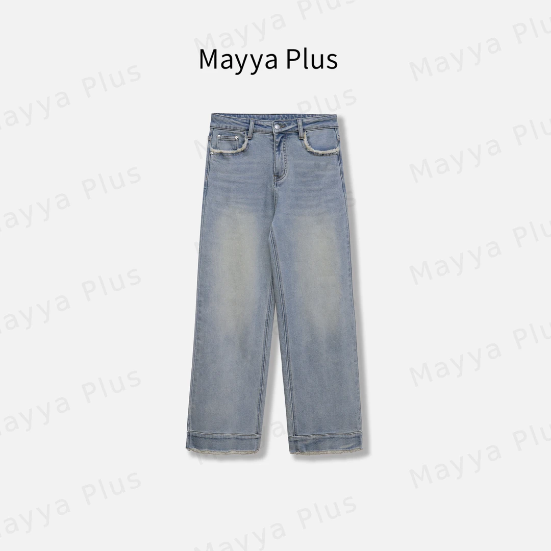 【追风】Mayya Plus麦芽定制小众高腰直筒牛仔裤显瘦休闲裤32518306