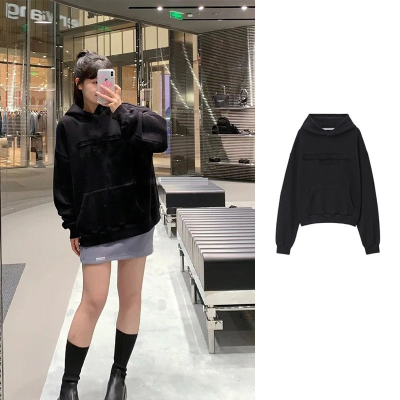全新未使用  ALEXANDER WANG 黑色贴布字母帽衫 UCC1251788-001