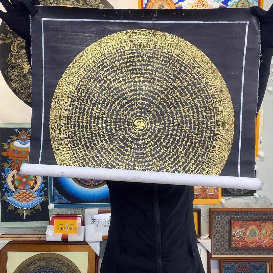 卷轴画纯手绘六字真言唐卡50厘米左右