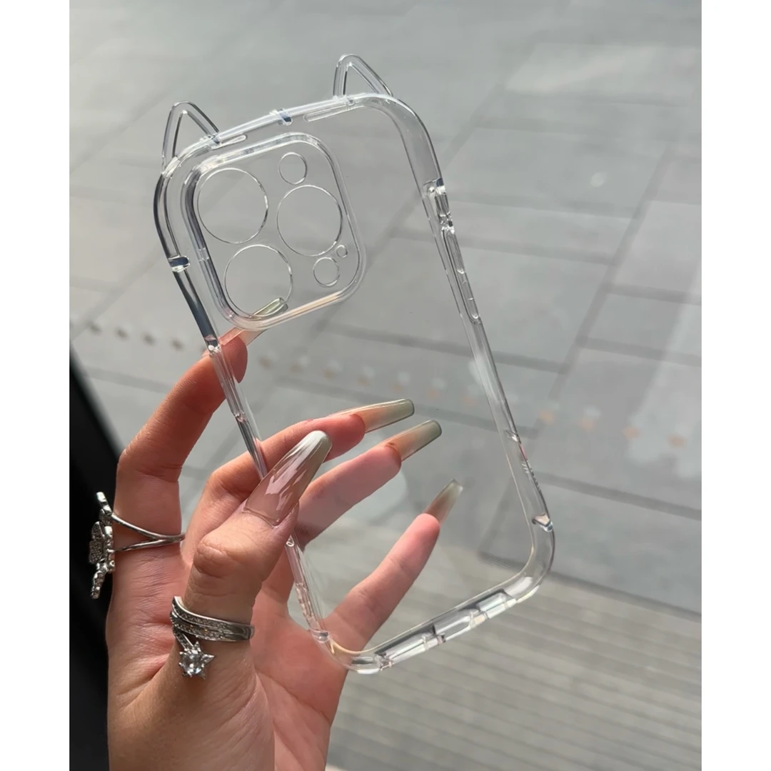 爆款ins立体猫耳朵适用苹果16/15promax手机壳iPhone14女13透明12