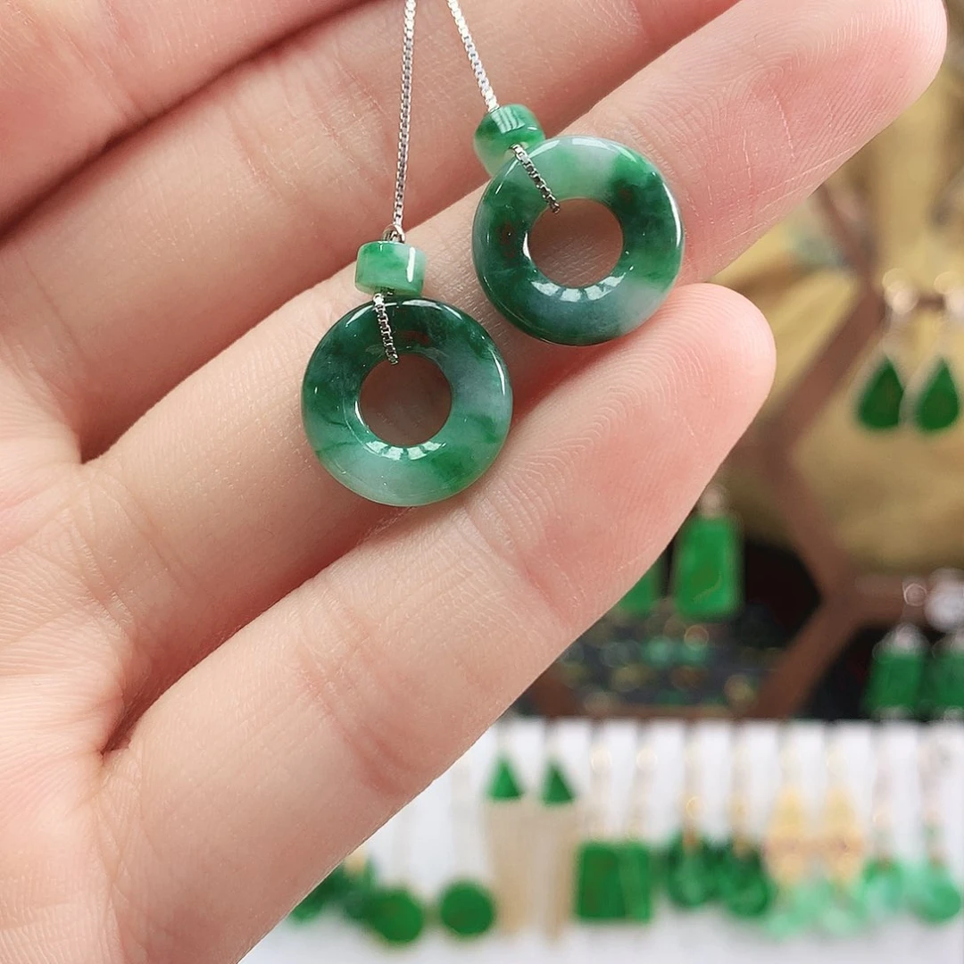 翡翠耳饰银S925镶嵌耳饰