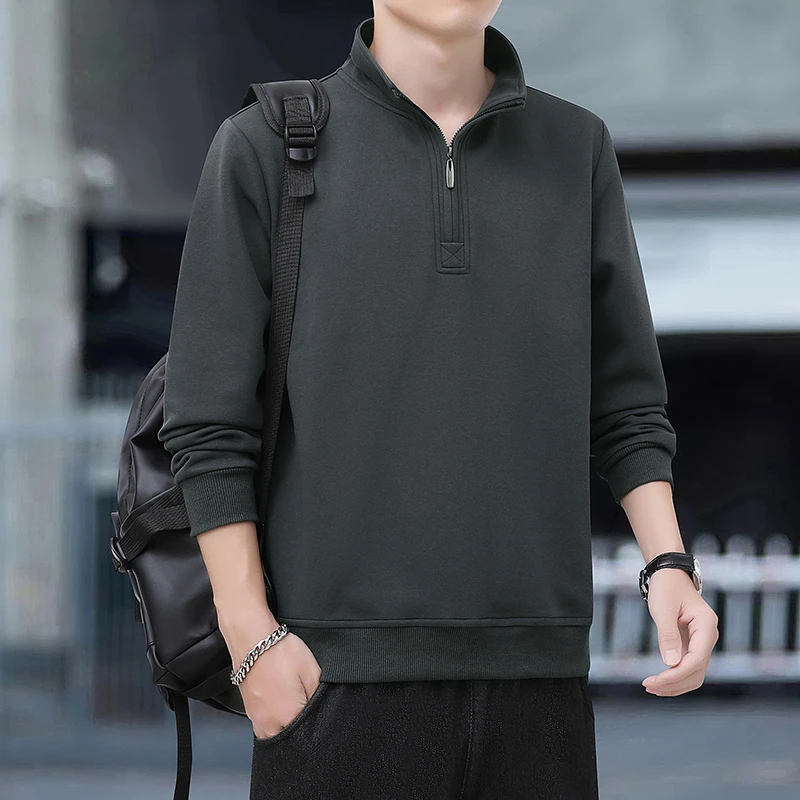 男秋季纯色长袖立领卫衣拉链长袖T恤半拉链打底衫休闲男士卫衣男